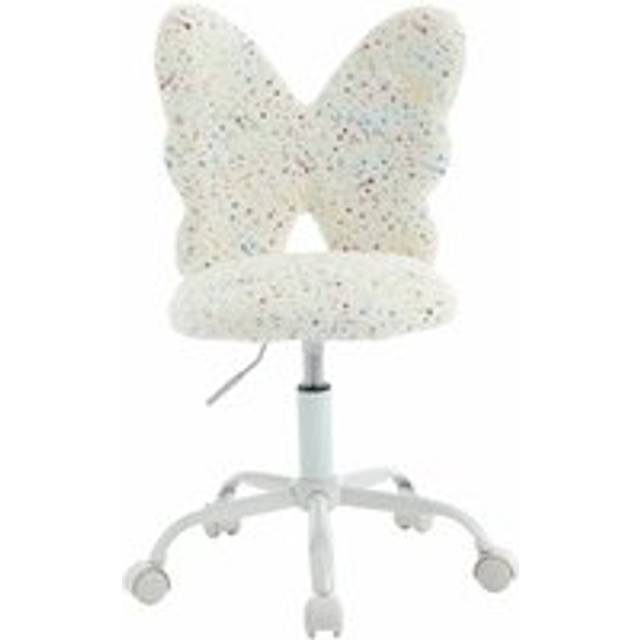Wahson Office Chairs - Kids Desk Chair in Faux Fur with Butterfly-shaped Backrest Swivel Task Chair Height Adjustable for Children, White, Wahson