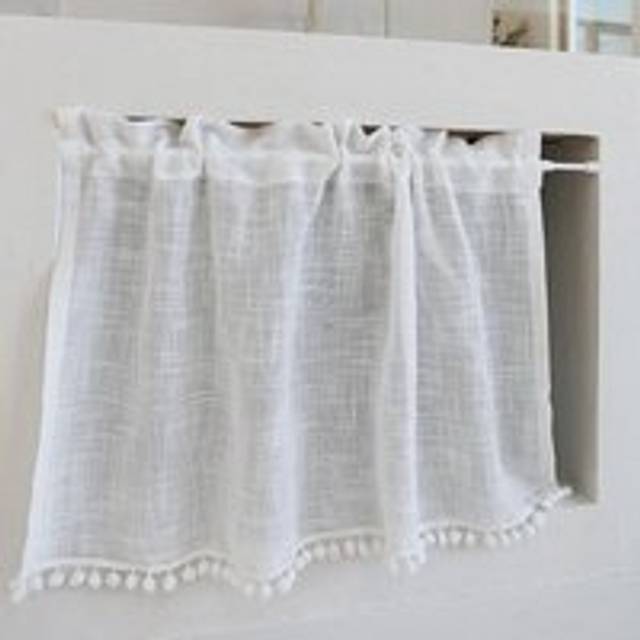Short Kitchen Curtain for Small Window Linen Cotton Texture Transparent Plain White with Tassel Weatherstrip Curtain Disc Curtains Panels Rod Pocket