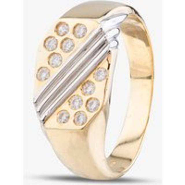 9ct Two Colour Gold Cubic Zirconia Striped Signet Ring DIV065 V - Cream