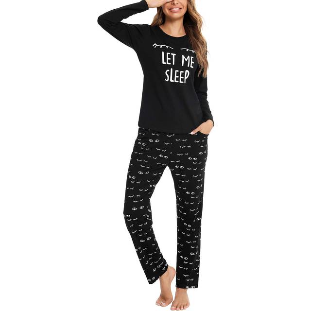 EISHOPEER Womens Sleepwear Long Sleeve Pajamas Set Printed Top and Pants Soft Pjs Sets Black XXL