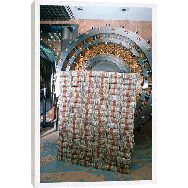 Money Stacked By Bank Vault I 6 Pcs - White Floater Framed (66.04 cm H x 45.72 cm W)
