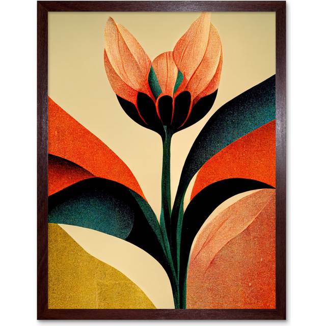 Abstract Flower Art Deco Symmetry - Graphic Art - Brown Framed Paper (25.9cm H x 20.6cm W)