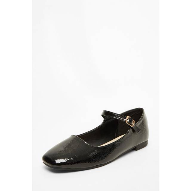 Quiz Womens Black Patent Faux Leather Flat Pumps - Size UK 5
