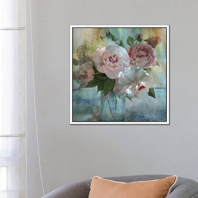Peony Bouquet I by Nan - Painting Print on Canvas - White Framed (66.04 cm H x 66.04 cm W)