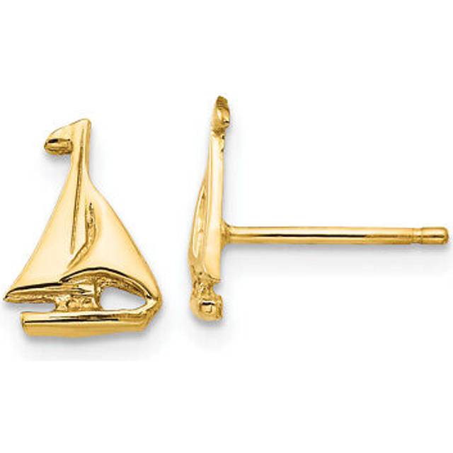 Quality Gold E905 14K Yellow Gold Sail Boat Earrings