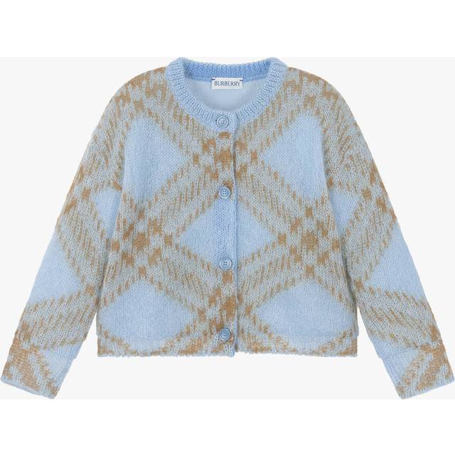 Burberry Girls Slate Blue Ip Check Kids Bethane Intarsia-check Mohair-blend Cardigan 4-14 Years 14