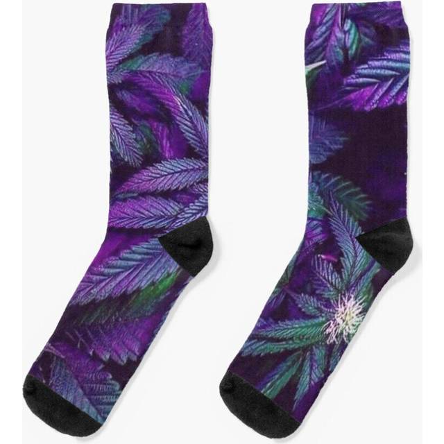 Dress Socks Psychedelic Purple Cannabis Marijuana Weed Pot Leaves Novelty Fancy Crazy Pattern Crew Casual for Men Women