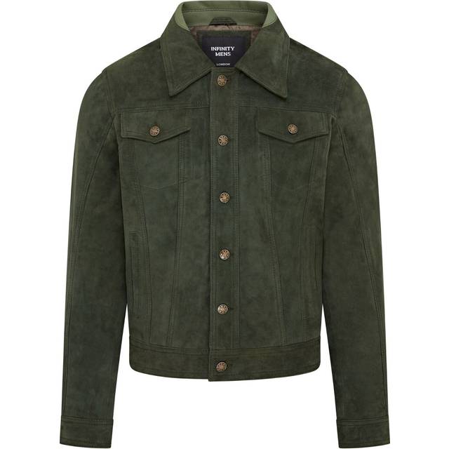 Trucker Goat Suede Western Leather Jeans Jacket - Yangon - Green - XS