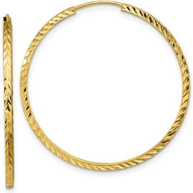 14K Yellow Gold Diamond-Cut Square Tube Endless Hoop Earrings