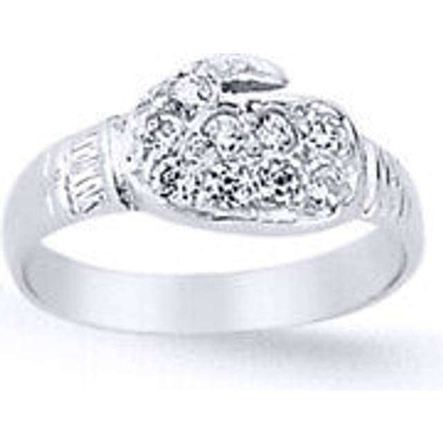 (D) Jewelco London Boys Rhodium Plated Sterling Silver Cubic Zirconia Boxing Glove Signet Ring