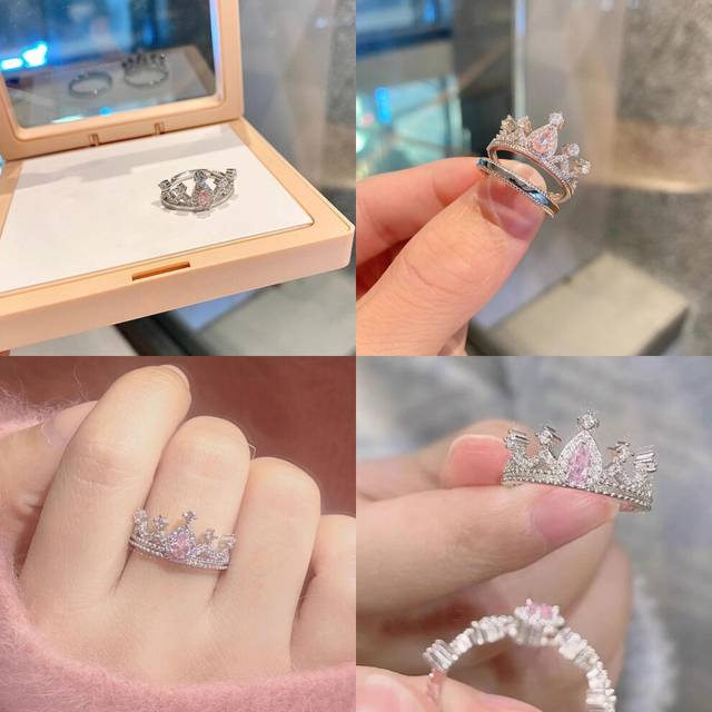 And Versatile Stylish Pink Diamond Crown Ring For Women Featuring Adjustable Copper Design