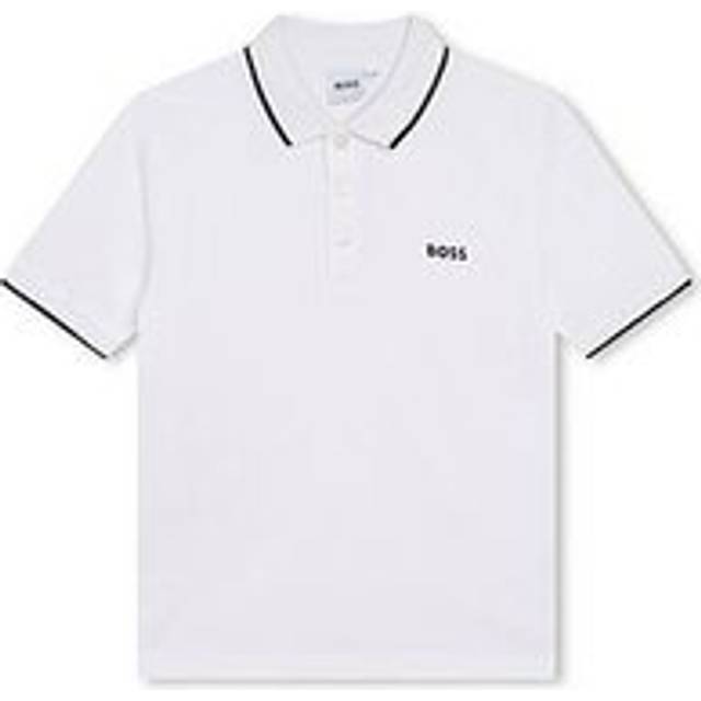 BOSS Boys Short Sleeve Logo Polo - White, White, Size 10 Years - 10 YEARS