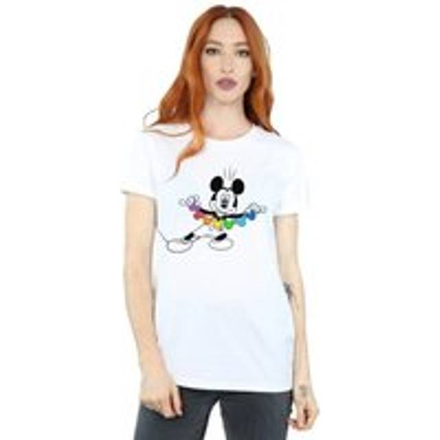 Mickey Mouse Rainbow Chain Cotton Boyfriend T-Shirt - White