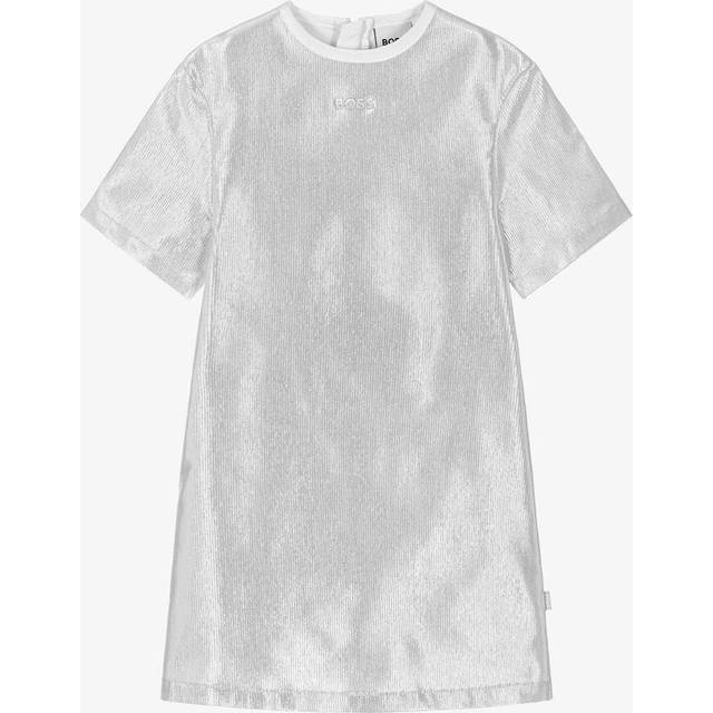 Kids' metallic-effect T-shirt dress with logo print