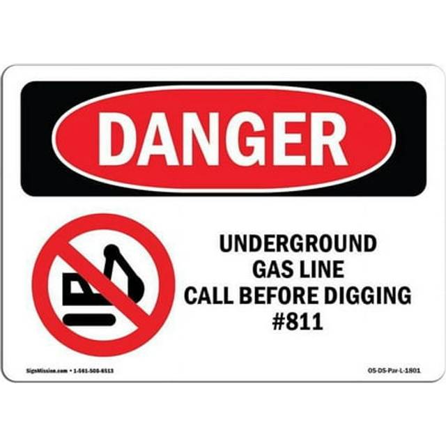 SignMission OS-DS-A-1014-L-1801 10 x 14 in. OSHA Danger Sign - Underground Gas Line Call No.811