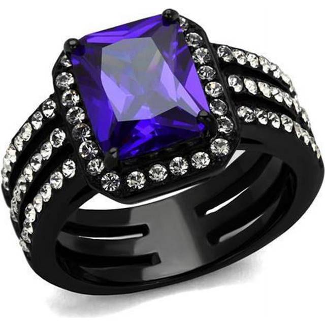 Women IP Black Stainless Steel Ring with AAA Grade CZ in Tanzanite - Size 8