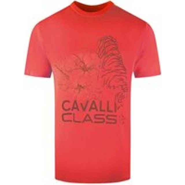 Cavalli Class Mens Floral Tiger Design Red T-Shirt Cotton - Size 2XL