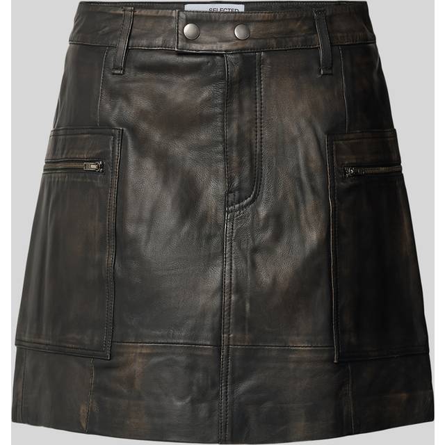 Selected Femme Lædernederdel slfNana MW Mini Leather Skirt Sort
