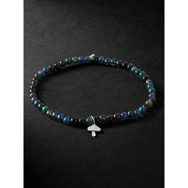 Sydney Evan - Small Mushroom White Gold, Black Opal and Diamond Beaded Bracelet - Men - Blue