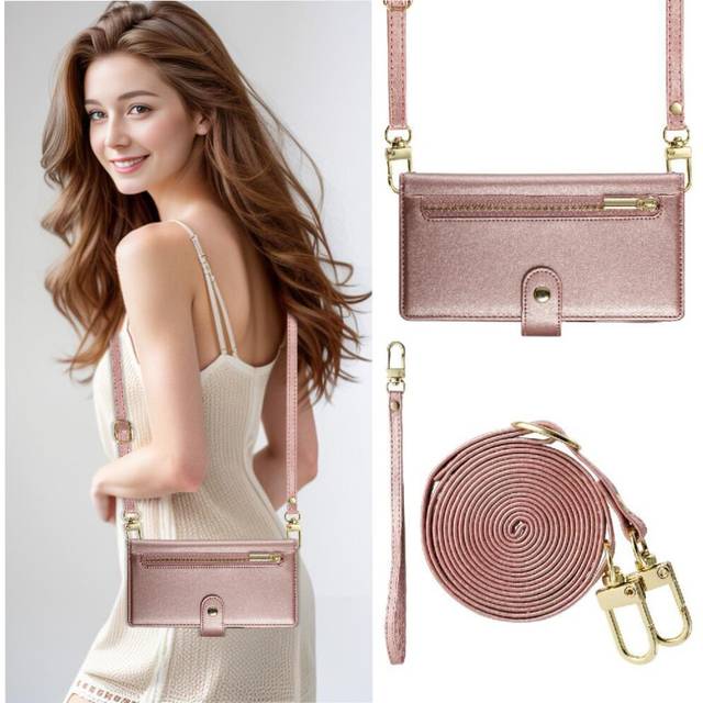 (Pink) Flip Case for Samsung Galaxy A15 Wallet Crossbody Strap Stand Multifunctional Business