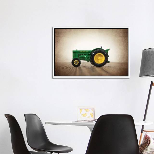 Tractor John Deere - Photograph Print on Canvas - White Framed (101.6 cm H x 66.04 cm W)