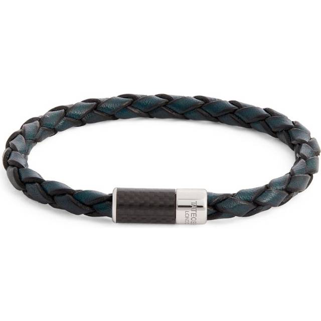 Tateossian Braided Leather Carbon Pop Bracelet - Blue - One size