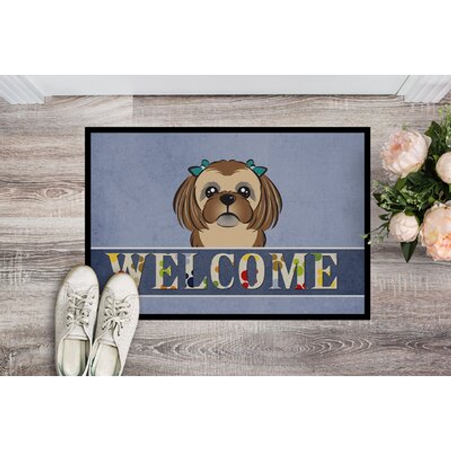 """""Caroline's Treasures BB1435JMAT Chocolate Brown Shih Tzu Welcome Indoor or Outdoor Mat  24 x 36""""""""  Multicolor"""""