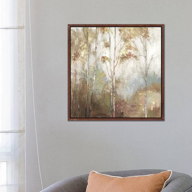 Fine Birch II by Allison Pearce - Painting Print on Canvas - Brown Framed (66.04 cm H x 66.04 cm W)