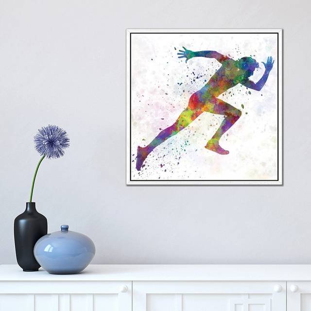 Man Running Sprinting Jogging I by Paul Rommer - Painting Print on Canvas - White Framed (45.72cm H x 45.72cm W x 3.81cm D)