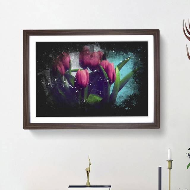 Bouquet of Red Tulips - Picture Frame Painting Print - Walnut Framed (33cm H x 45cm W x 2cm D)