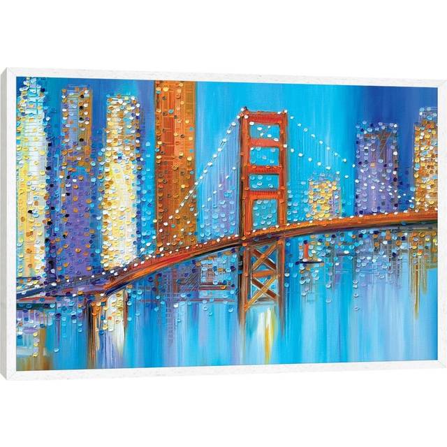 Golden Gate Bridge by Ekaterina Ermilkina - Painting Print on Canvas - White Framed (66.04 cm H x 45.72 cm W)