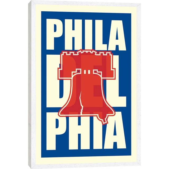Philadelphia Typography Liberty Bell by Benton Park Prints - Typography Print on Canvas - White Framed (66.04 cm H x 45.72 cm W)