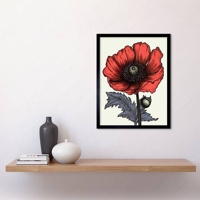Hohenwald Single Anemone Flower Tattoo Ink Body Art Americana 50s - Single Picture Frame Art Prints - Multicoloured (43.3cm H X 33.3cm W)