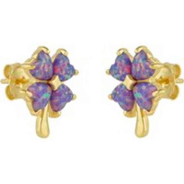 Womens Pink Purple Opal Four Leaves Clover Sterling Silver Stud Earrings - Metallics - One Size