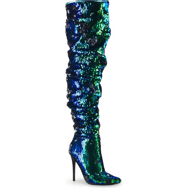 (UK 7/EU 40/US 10) Pleaser Womens Boots COURTLY-3011 Green Iridescent Sequins