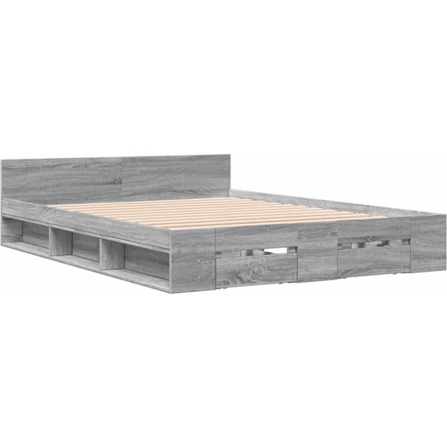 vidaXL Bed Frame with Drawers without Mattress Grey Sonoma 135x190 cm Double
