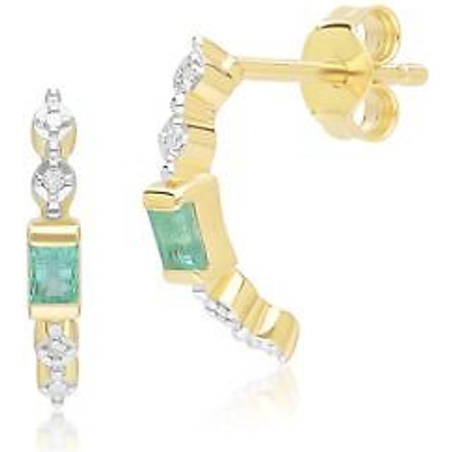 Classic Baguette Emerald & Diamond Half Eternity Hoop Earrings in 9ct Yellow Gold