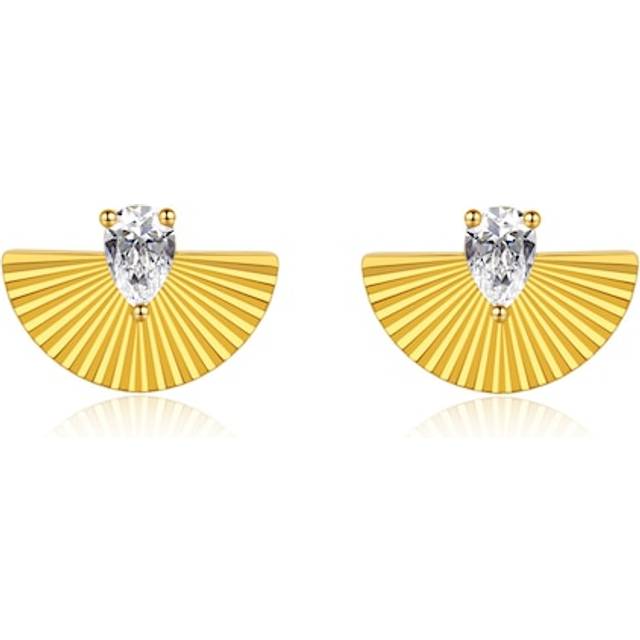 CARAT* LONDON Celene Yellow Gold Vermeil Fan Shaped Stud Earrings