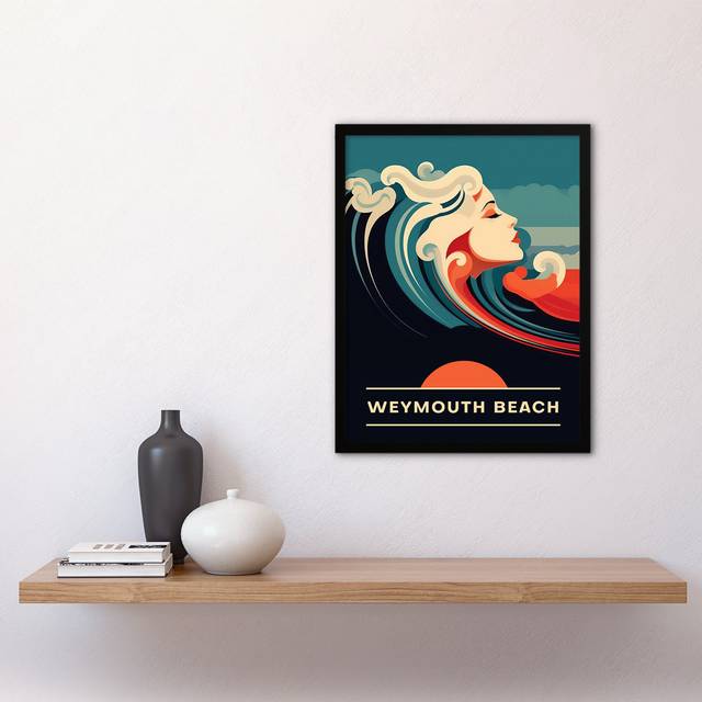 Fogle The Seaside Calls Weymouth Beach England UK Sunset Waves Sea Siren - Single Picture Frame Art Prints - Multicoloured (43.3cm H X 33.3cm W)