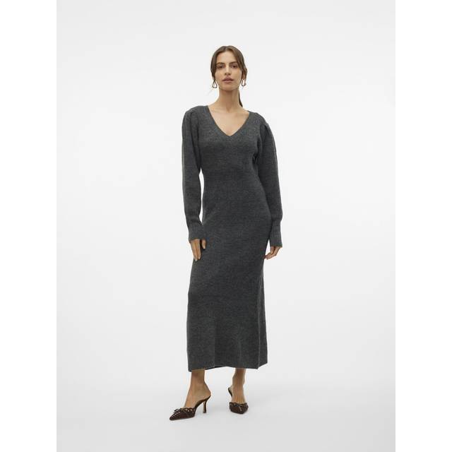 VERO MODA Vmangalina Ls V-Neck 7/8 Knit Dress Vma |Grå |XS