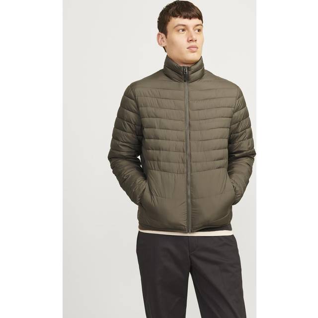 Jack & Jones – Khakifärgad, packbar och vadderad jacka med ståkrage-Grön/a