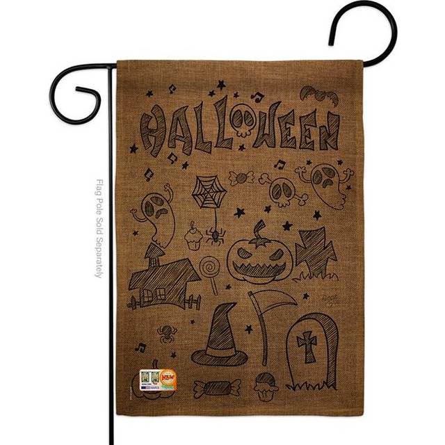Breeze Decor BD-HO-G-112061-IP-DB-D-US14-BD 13 x 18.5 in. Halloween Doodles Burlap Fall Impressions Decorative Vertical Double Sided Garden Flag
