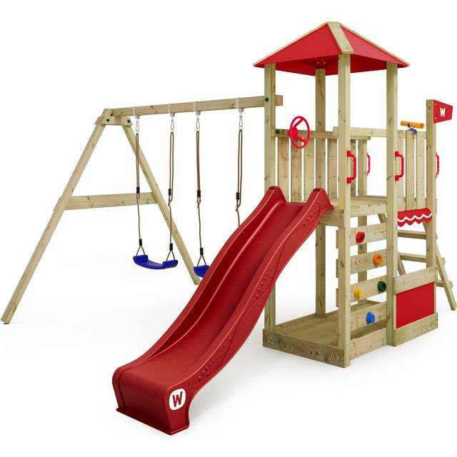 Wickey Wooden climbing frame Smart Savana with swing set and slide, Garden Playhouse on stilts for kids with sandpit, climbing ladder &