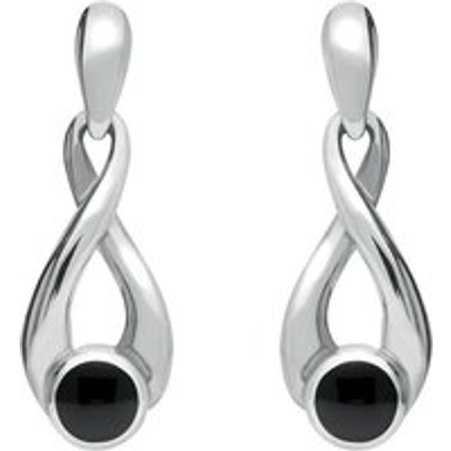 Sterling Silver Whitby Jet Eternity Loop Drop Earrings - Silver