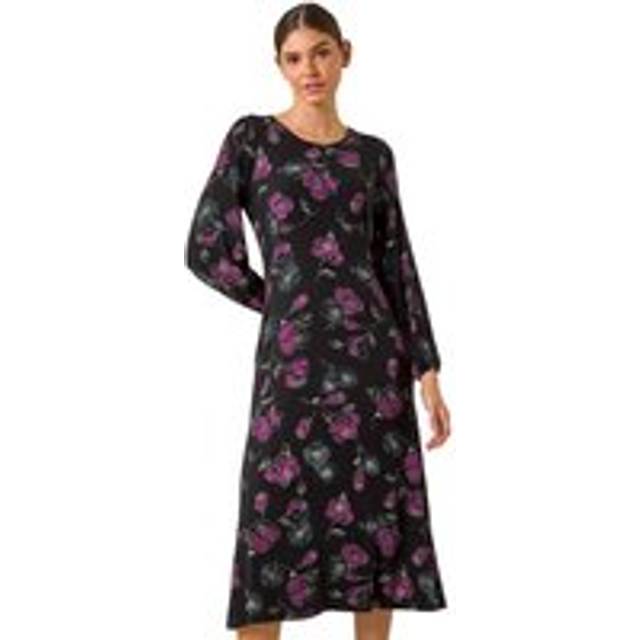 Floral Empire Waist Midi Dress - Purple - 18