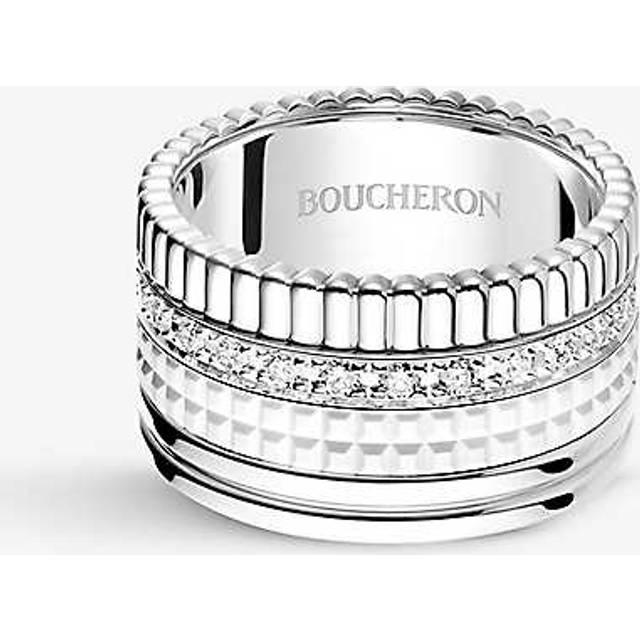 Boucheron Womens White Gold Quatre Double Edition Large 18ct White-gold, Hyceram and 0.52ct Round-brilliant Cut Diamond Ring P - WHITE GOLD