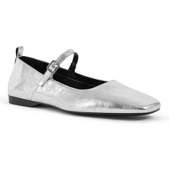 Vagabond Delia Leather Mary-Jane Flats - UK 6 - Silver
