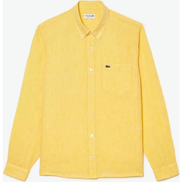 Lacoste Long Sleeve Linen Shirt - Yellow, Yellow, Size 2Xl, Men - 2XL