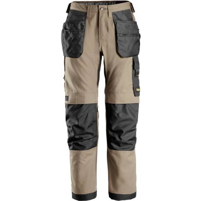 Snickers 6224 Mens Allround Work Canvas Stretch Fit Work Trousers Holster Pockets Khaki / Black 33" 30"