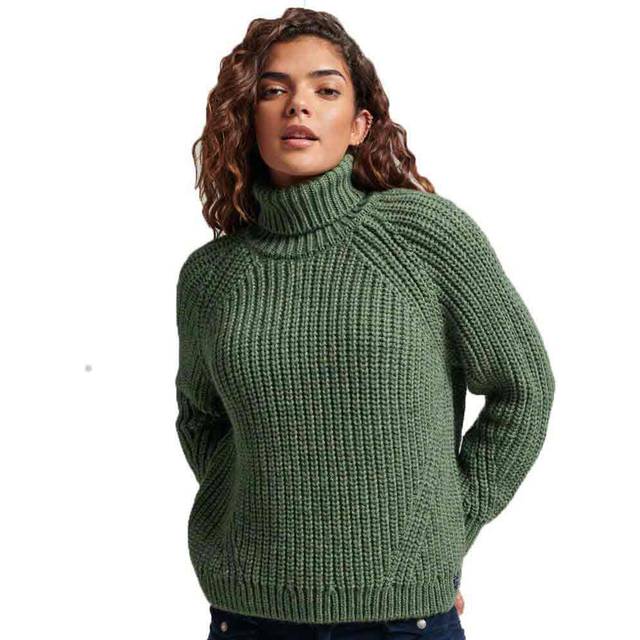 Loose-fitting turtleneck sweater with stitching for women Superdry - Vert